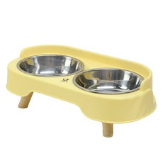 DING DONG PET 寵物沙發雙碗不鏽鋼食碗 2口, 1個, 黃色