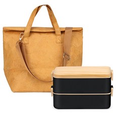 Ondaon 316不鏽鋼便當盒 可微波保溫便當盒 + 保溫袋組合, 1套, 黑色便當盒 + 棕色袋子