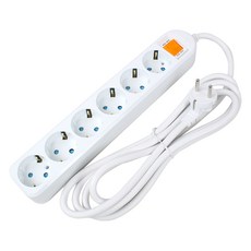 Kortex 光明電機 接地延長線 6孔 3號 Korea Punch, 240cm, 白色, 1個