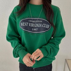 세이스타일 여성용 버지니아 레터링 루즈핏 기모 보온 맨투맨