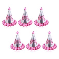 Party09 銀色毛球尖頂帽, 粉紅色, 6個