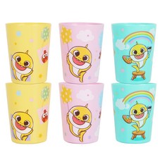 aizoum 兒童鯊魚寶寶可愛杯 200ml 3款 x 2入組, 1套, 粉紅色, 黃色, 薄荷綠色