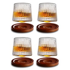 아메리칸로드 클리셰 회전형 글라스 언더락잔 큐브 + 받침대 세트 RK2224, 4세트