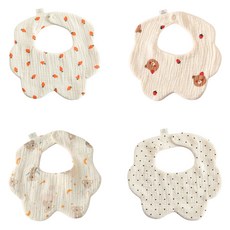 LuxuryBaby 幼兒6層紗棉防水圍兜 4件組, 1組, 花邊C款