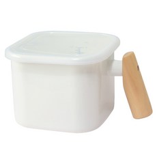 電磁爐適用方形木柄琺瑯鍋 白色 2.2L, 1個, 16.5cm