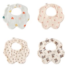 LuxuryBaby 幼兒6層紗棉防水圍兜 4件組, 1組, 花邊B款