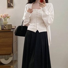 비비에모 버튼 니트 나시 + 루즈한 긴팔 가디건 세트 08623