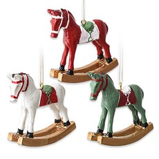 Homeflow 木馬聖誕室內樹裝飾品 3件組, 1套, 白色, 紅色, 綠色