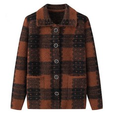 마켓에이 여성용 중년 빅버튼 카라 패턴 가디건 T24FW3-A1291