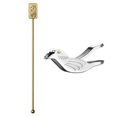 Casabeni 不鏽鋼雞尾酒高球杯居家調酒方頭搗棒 + 小鳥檸檬夾組合, 1套, 金色(搗棒)