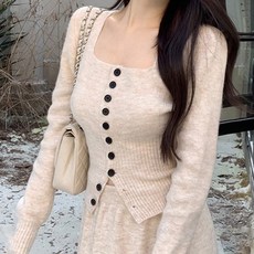 ViVEMO Eldo 方領開襟衫 + 長裙 針織兩件式套裝 08884