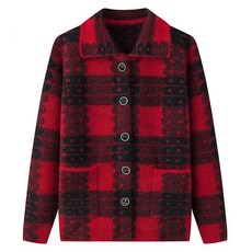 마켓에이 여성용 중년 빅버튼 카라 패턴 가디건 T24FW3-A1291