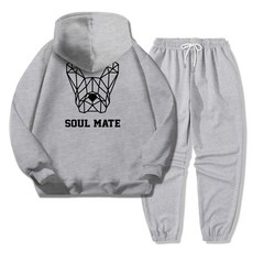 ILLUSO 男女通用柔軟刷毛Soulmate連帽T恤 + 褲腳鬆緊束口褲運動套裝