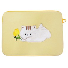 위니즈 귀여운 고양이 캐릭터 노트북 파우치 케이스 WZFLP283-Y15, 옐로우, 1개