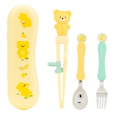 LiLFANT Max 嬰兒筷+湯匙+叉+盒組 LF8606, 1套, 黃色小熊, 筷子+勺子+叉子+箱子