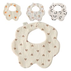 LuxuryBaby 幼兒6層紗棉防水圍兜 4件組, 1組, 花邊A款