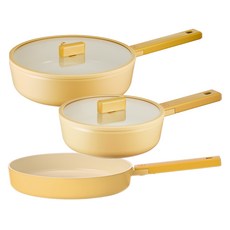 네오플램 인덕션 헤이 IH 프라이팬 세트 3개, 미니옐로우, 18cm 쁘띠웍 + 24cm 프라이팬 + 24cm 웍, 1세트