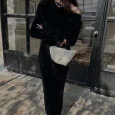 비비에모 여리 앙고라 크롭 니트 + 롱 스커트 투피스 세트 08801