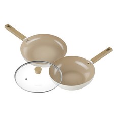 Casabeni Cremella陶瓷不沾塗層IH感應爐適用平底鍋 3件組, 1組, 單色, 平底鍋 28cm+深炒鍋 28cm+玻璃鍋蓋 28cm