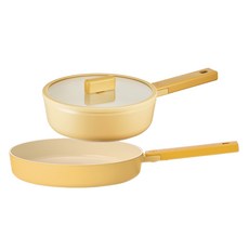 네오플램 인덕션 헤이 프라이팬 세트 3개, 멜로우 옐로우, 웍 18cm + 뚜껑 + 팬 24cm, 1세트
