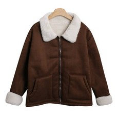 시크블랙 여성용 나모르 스웨이드 양털 아방 무스탕 집업 자켓 cpjk5827c4a