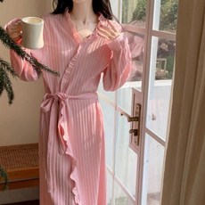 PEONIST 女款浪漫荷葉邊長版浴袍