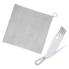 MONACO OLIVE 高級316L不鏽鋼半永久環形鋼絲刷 中型 15 x 15 cm + 保溫瓶蓋清潔刷套組, 銀色(鋼絲刷), 白色(清潔刷), 1套