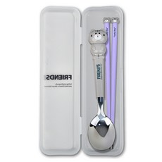 可愛Q萌動物朋友湯匙筷子 + 收納盒組 MP484, 1套, 湯匙 + 筷子 + 收納盒, 貓咪 灰色