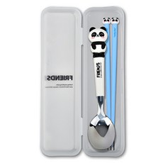 精緻可愛動物朋友湯匙 + 筷子 + 收納盒組 MP485, 1套, 湯匙 + 筷子 + 收納盒, 熊貓 白色