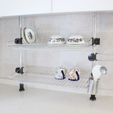 FIRSTLIVING 不鏽鋼立柱式水槽瀝水架 600 頂級款, 1個, 銀色, 2層