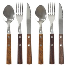 키친유 우드 핸들 커트러리 스푼 + 포크 + 나이프 세트, 2세트, 스푼 2p + 포크 2p + 나이프 2p, 혼합색상