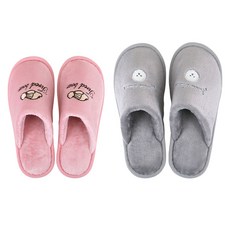 Dailylike 刺繡室內拖鞋2件組, 1套, PINK(女用), GRAY(男用)