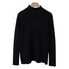 시크블랙 여성용 후미려 프릴 골지 하프넥 융 기모 티셔츠 cpnt5635k4a