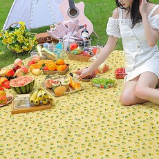 아이예스 야외 피크닉 캠핑 대형 휴대용 돗자리, 옐로우 레몬