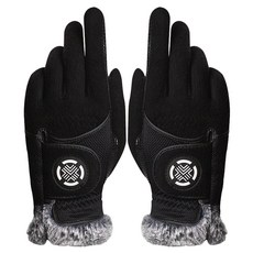 TECH SKIN 女用合成皮冬季禦寒高爾夫手套 雙手套組, 黑色