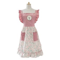 페이퍼먼츠 코튼 프릴 플라워 주방 앞치마 00175, 핑크, 1개