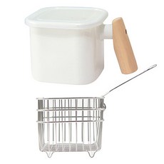 Lime Olive 方形木柄電磁爐琺瑯鍋 1.45L + 不鏽鋼小炸網套組, 14cm, 1套