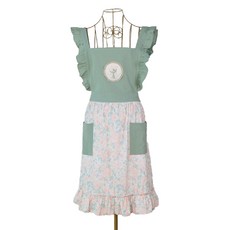 페이퍼먼츠 코튼 프릴 플라워 주방 앞치마 00175, 그린, 1개