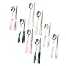 O'lbia Latte Round 湯匙筷子4色 x 2p套組, 1套, 湯匙 8p + 筷子 8p, 薄荷, 藍莓, 奶油, 粉紅