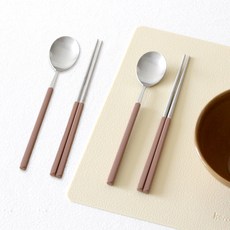 kamome kitchen 艾菲爾 Bogenpino 拉絲湯筷 2人組, 1套, 湯匙 2支 + 筷子 2雙, 棕色