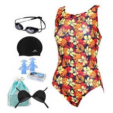 아쿠아티카 여성용 실내 원피스 수영복 + 언더브라 + 비닐백 + 수모 + 귀마개 + 수경 세트 AQA1654