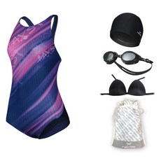 haxst 女款連身X字型室內泳衣 + 泳鏡 + 泳帽 + 胸墊 + 收納袋組合 SIHTA-W02