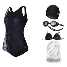 haxst 女款連身U型室內泳衣 + 泳鏡 + 泳帽 + 胸墊 + 透明防水袋套組 SIHTA-W01