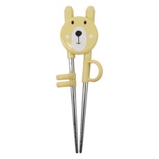 kitchen U 小熊圖案第一階段不鏽鋼學習筷, 淺黃色, 1個