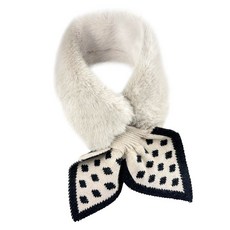 GowoonGolf 羊毛針織水貂毛高爾夫圍脖, 米色圓點, 1個