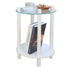 트리스토어 강화유리 원형 원목 협탁, 화이트