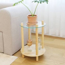 트리스토어 강화유리 원형 원목 협탁, 내츄럴