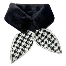 GowoonGolf 羊毛針織水貂毛高爾夫圍脖, 黑色格紋, 1個