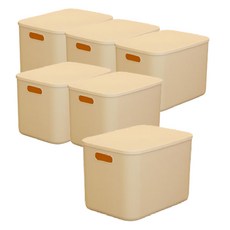 AllULiving 附蓋式食品收納整理箱, 6個, 奶油色, 大型(27 x 37 x 25 cm)