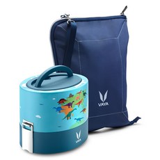 Vaya Korea Tyffyn 保溫便當盒 600ml + 提袋組合, 1個, 恐龍地圖